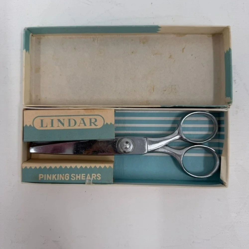 VTG Lindar Pinking‎ Shears Japan Sewing Scissors Original Box Chrome Retro